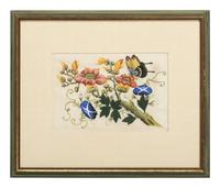 Three Chinese Pith Paintings of Butterflies and Flowers