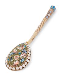 A Set of Twelve Russian Enameled Silver Coffee Spoons