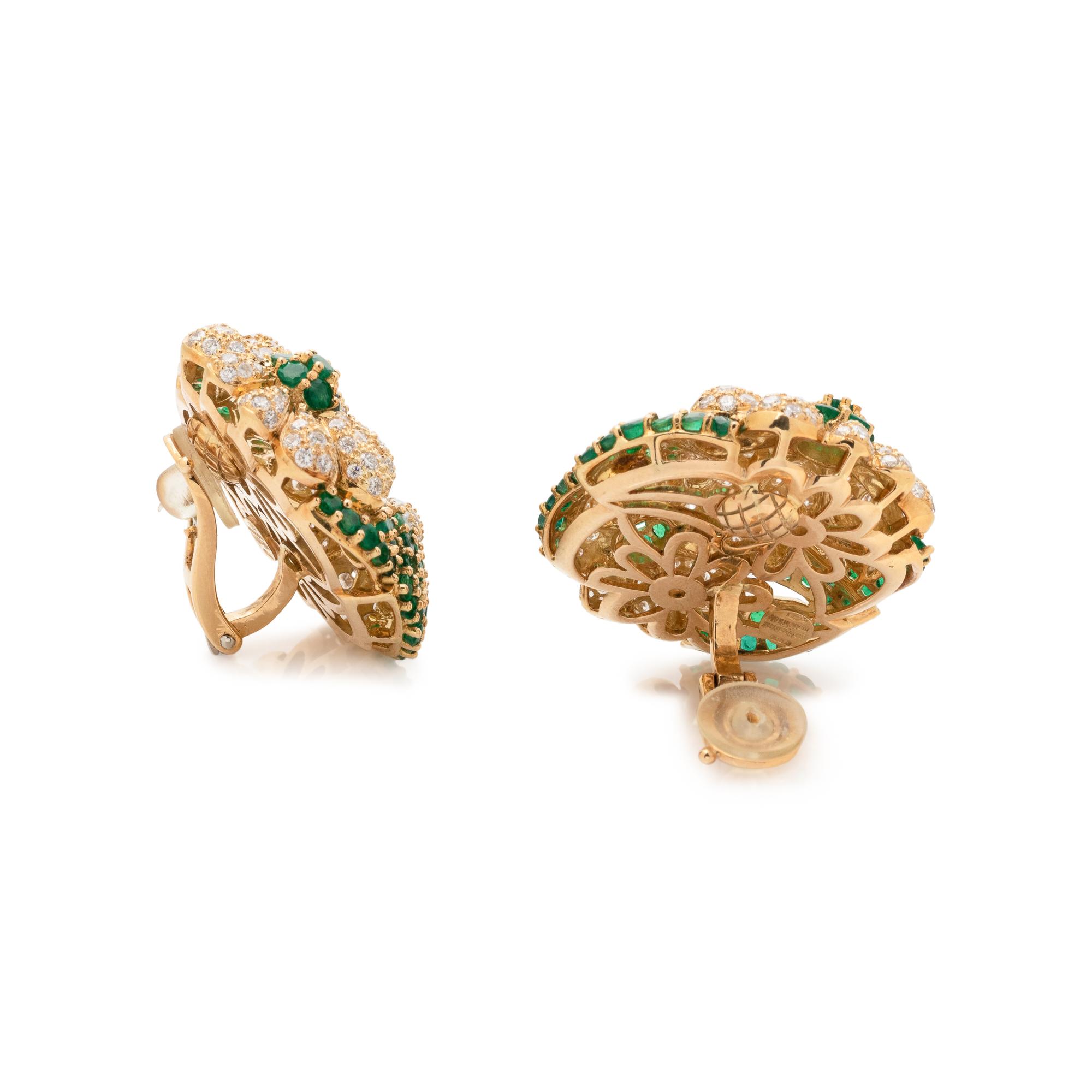 SABBADINI, DIAMOND AND EMERALD EARCLIPS