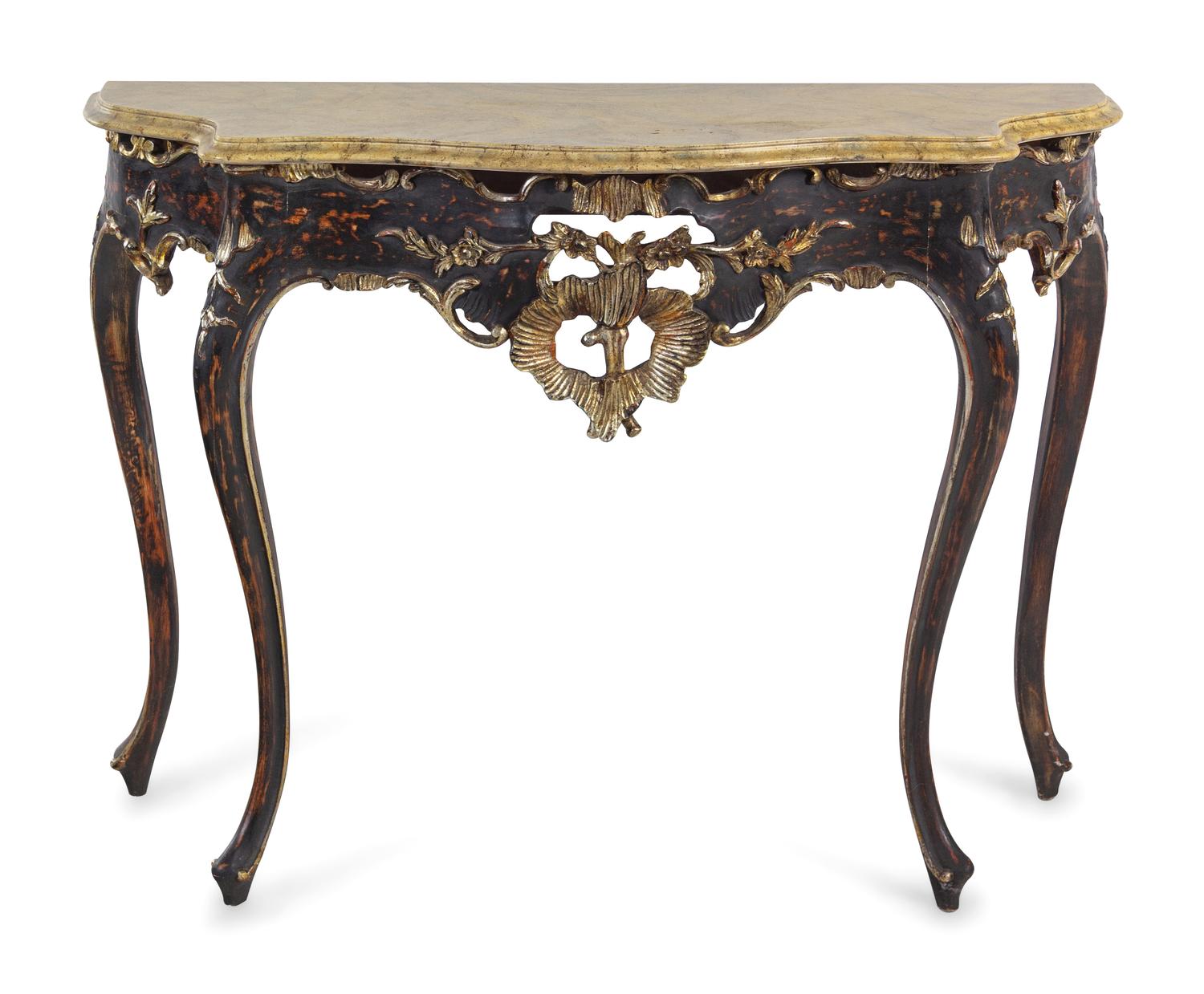 A Louis XV Style Painted and Part-Silvered Console Table and Mirror