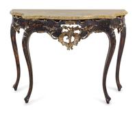 A Louis XV Style Painted and Part-Silvered Console Table and Mirror