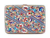 A Russian Enameled Silver Cigarette Case, Possibly Mark of Nikanov Zolotov, Moscow, Late 19th/Early 20th Century, the case worked to sh