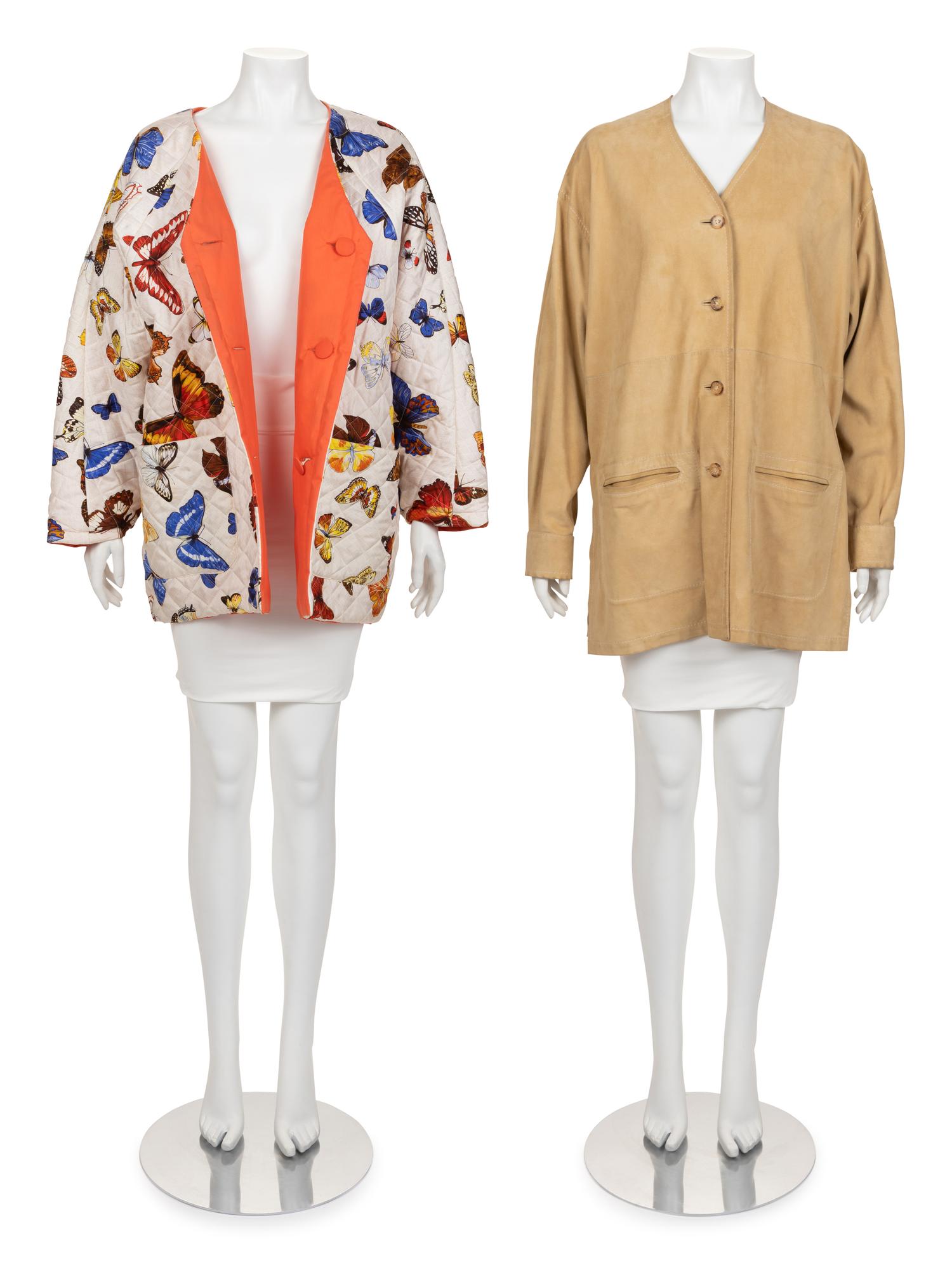 Two Hermès Jackets: One Printed Butterfly and One Suede, 1980-90s