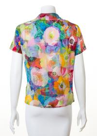 A Moschino Bright Floral Cotton Print Jacket and Blouse, Jacket size 10, Blouse no size.