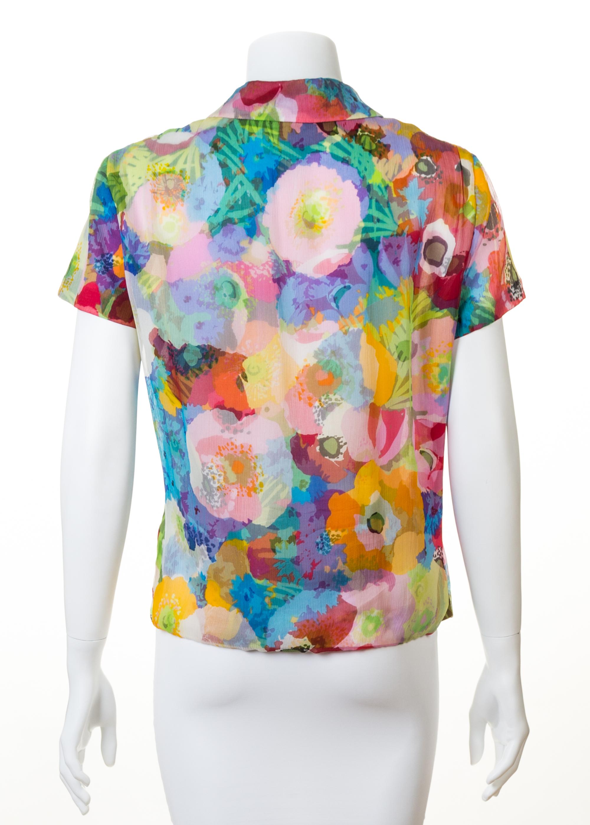 A Moschino Bright Floral Cotton Print Jacket and Blouse, Jacket size 10, Blouse no size.