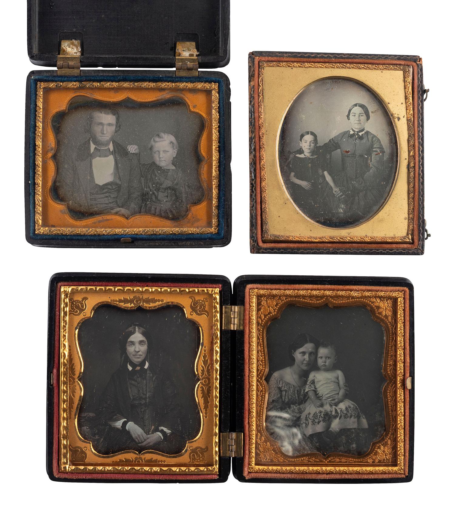 [EARLY PHOTOGRAPHY]. 16 daguerreotypes and ambrotypes with affectionately posed adults and children
