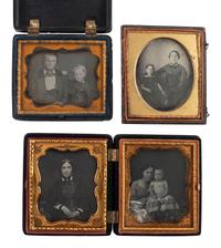 [EARLY PHOTOGRAPHY]. 16 daguerreotypes and ambrotypes with affectionately posed adults and children