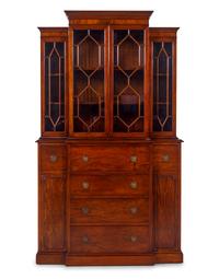 A Regency Style Mahogany Breakfront Secretary Bookcase