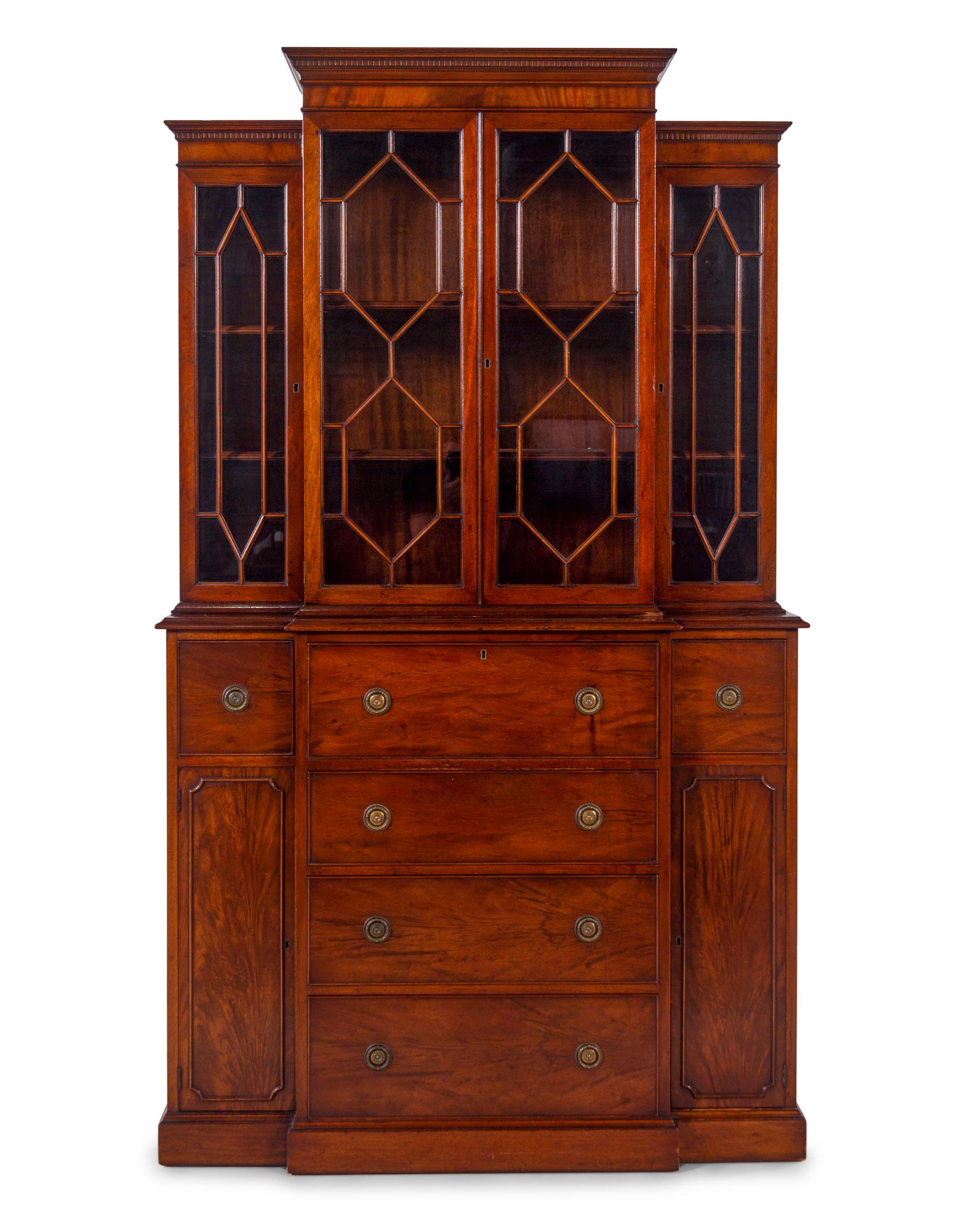 A Regency Style Mahogany Breakfront Secretary Bookcase