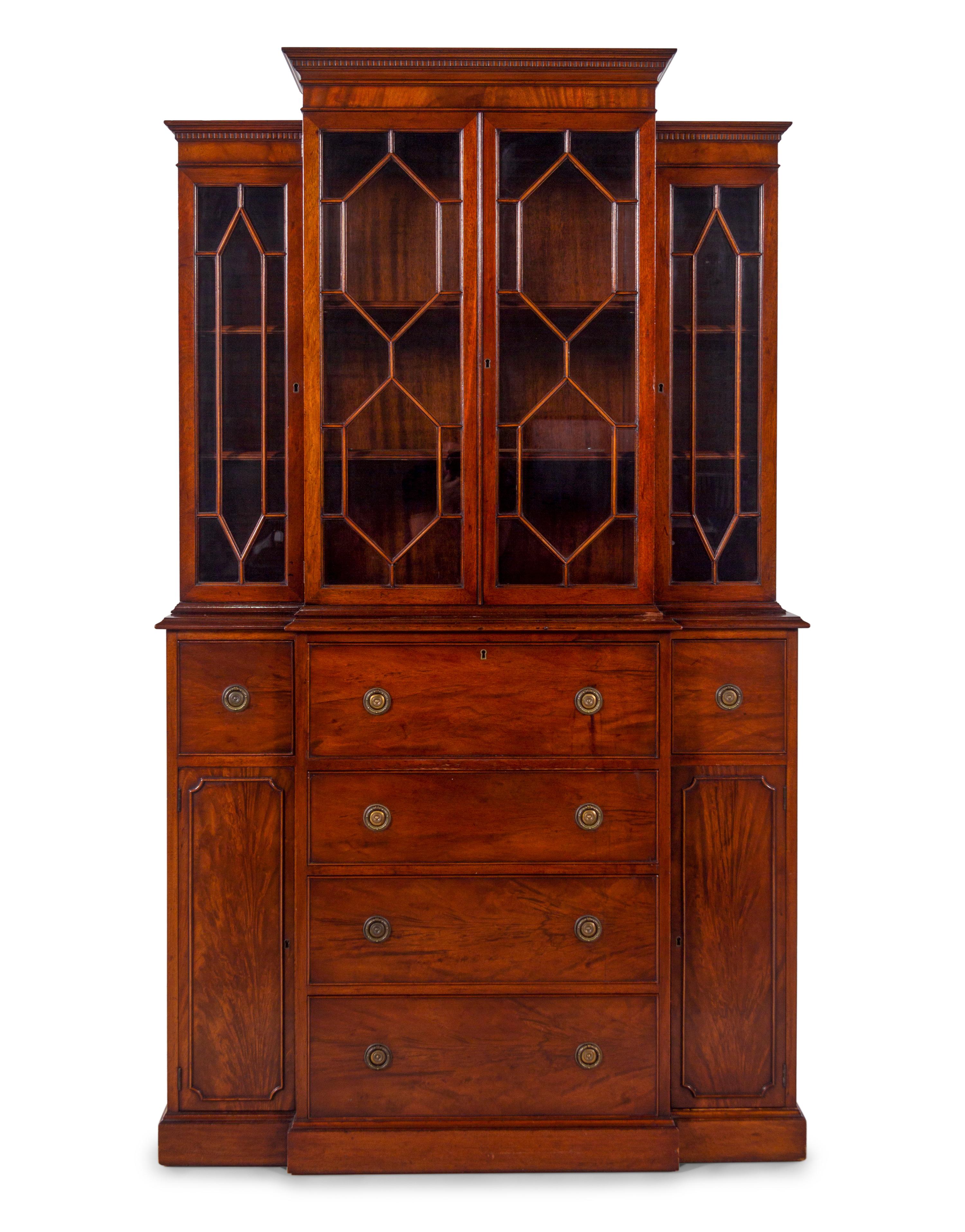 A Regency Style Mahogany Breakfront Secretary Bookcase