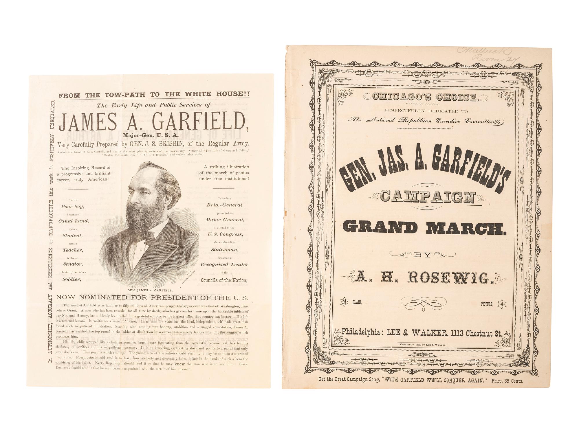 [GARFIELD, James A. (1831-1881)]. A group of cabinet cards, campaign circulars, advertising cards, and other ephemera from the 1880 presidential campaign, comprising: