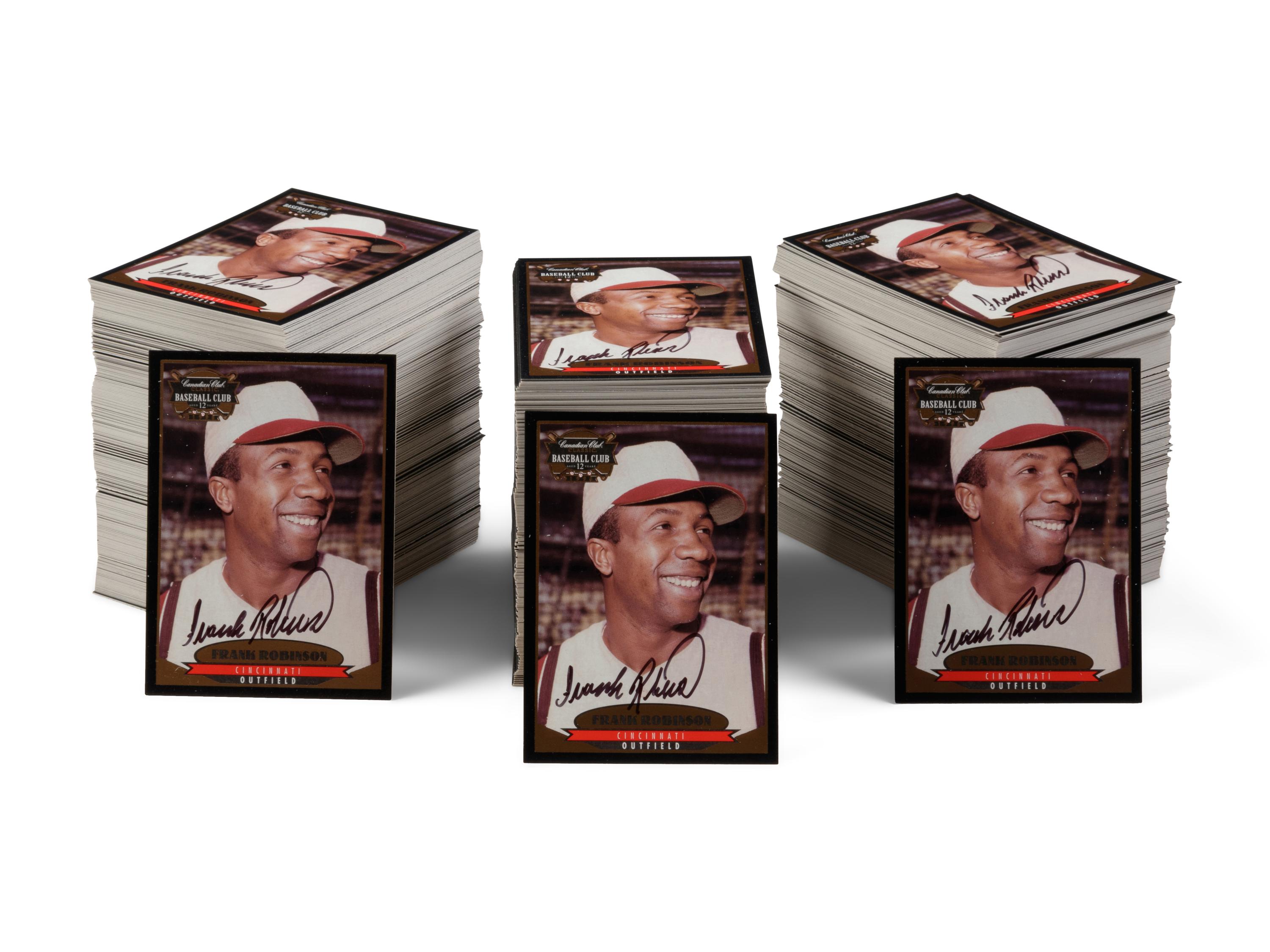 A Group of 675 Frank Robinson Signed Canadian Club Baseball Cards,
