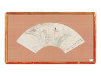 Two Chinese Folding Fan Leaves, 19th Century 清晚期 扇面兩幅