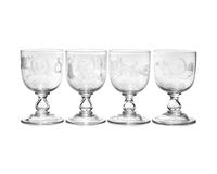 A Set of Seven Blown and Etched Glass Drinking Goblets