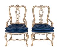 A Set of Four Italian Rococo Style Carved and Painted Armchairs — 20TH CENTURY