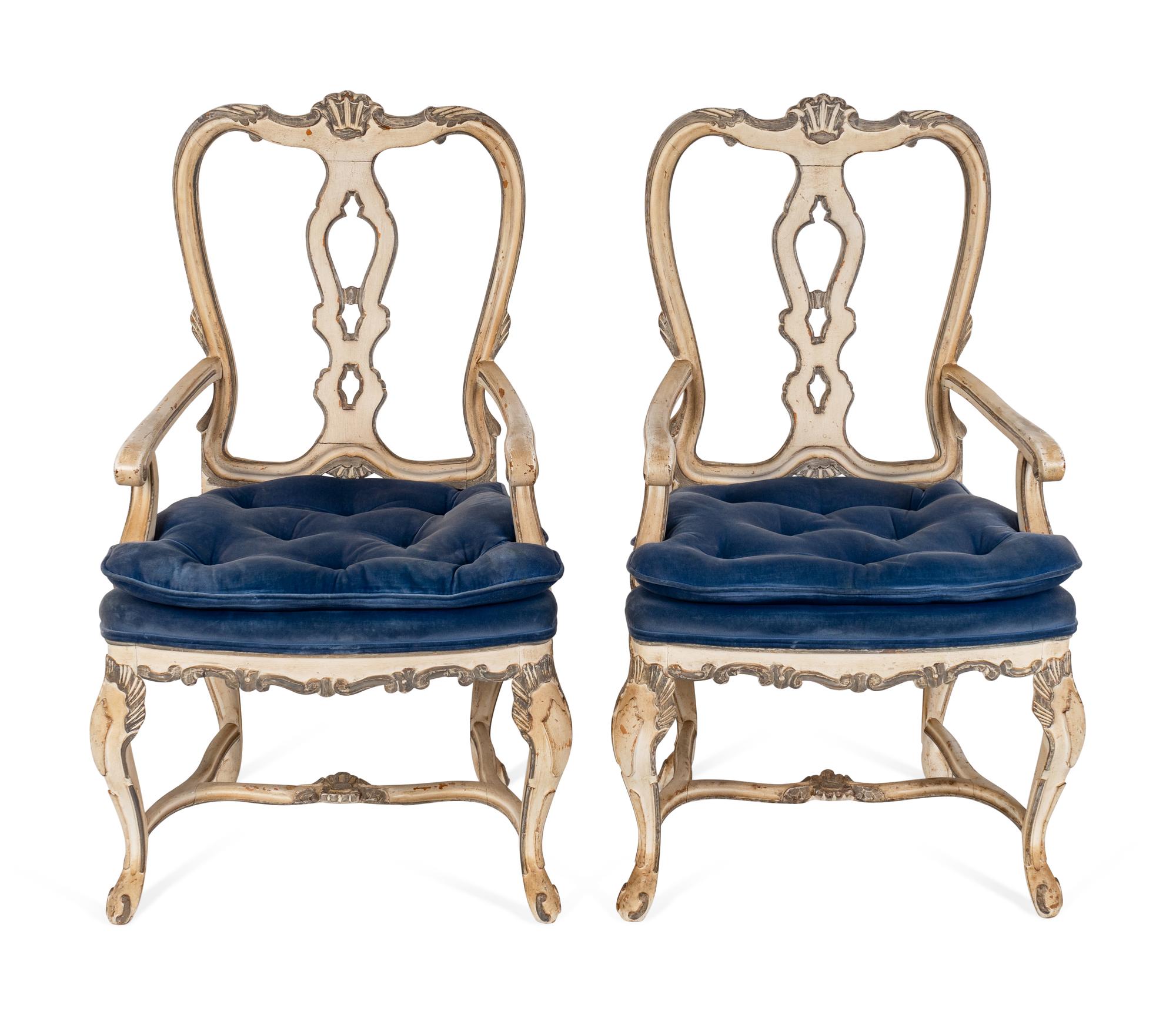 A Set of Four Italian Rococo Style Carved and Painted Armchairs — 20TH CENTURY