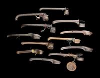 12 Japanese Silver Inlaid Bronze Portable Writing Sets, Yatate