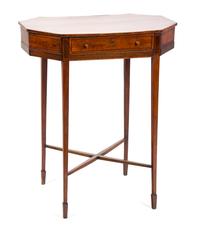 A Sheraton Style Satinwood Work Table Height 28 1/4 x width 23 x depth 13 3/4 inches. — 19TH CENTURY