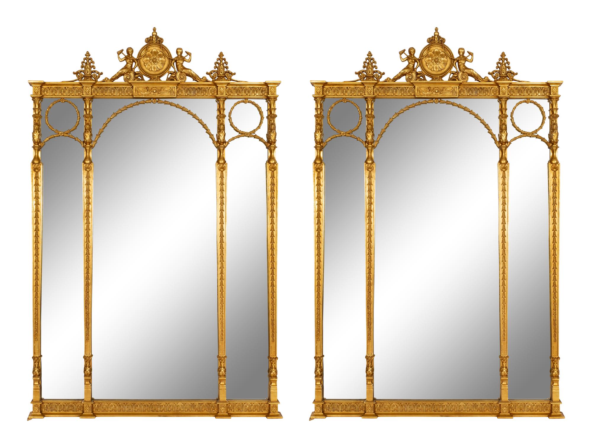 A Pair of Massive Friedman Brothers Adam Style Giltwood Overmantel Mirrors