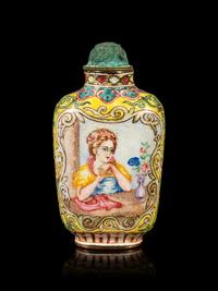 A Canton Enamel on Copper 'European Subject' Snuff Bottle