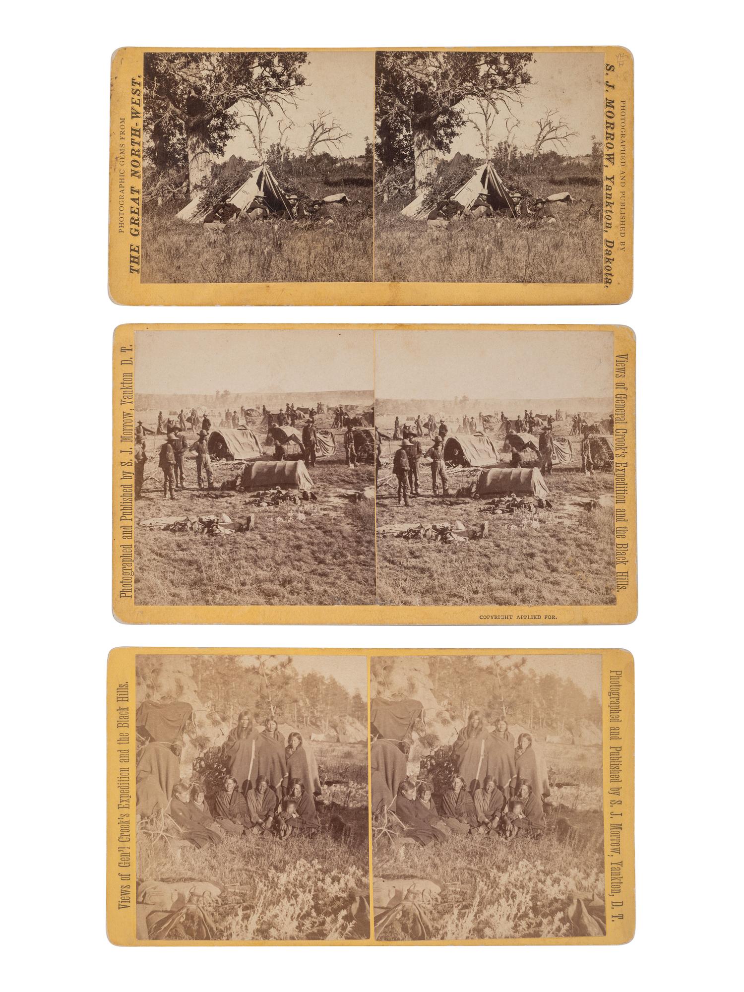 MORROW, Stanley J. (1843-1921), photographer. A group of 19 stereoviews from General Crook's Expedition and the Black Hills series, incl. reenactment of the 1876 "Starvation March."