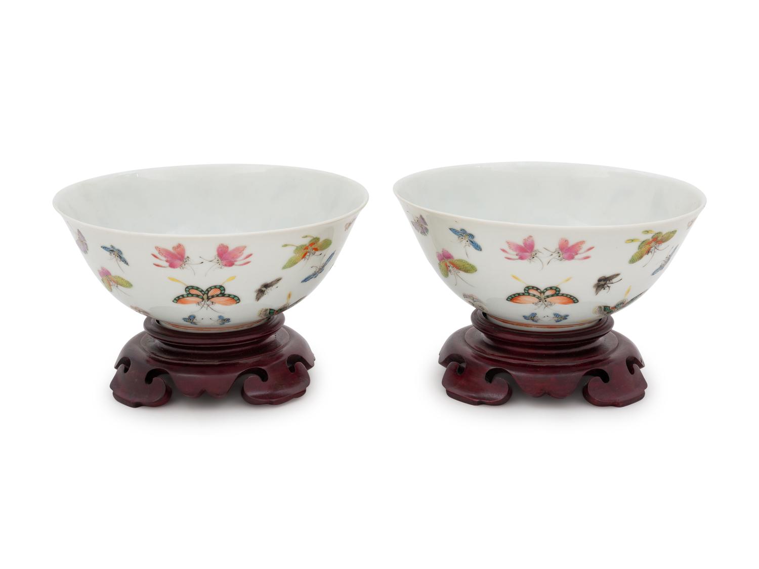 A Pair of Famille Rose 'Butterfly' Bowls