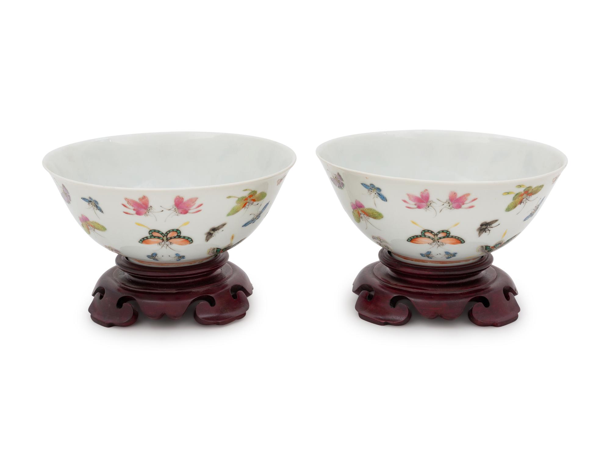 A Pair of Famille Rose 'Butterfly' Bowls