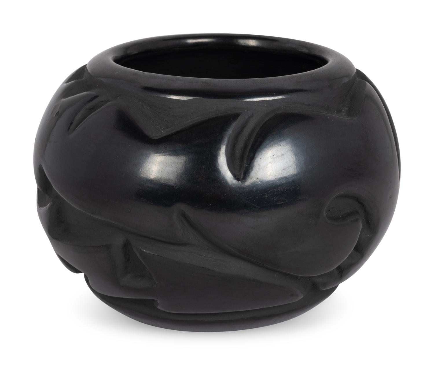Carved Blackware Pottery Jar