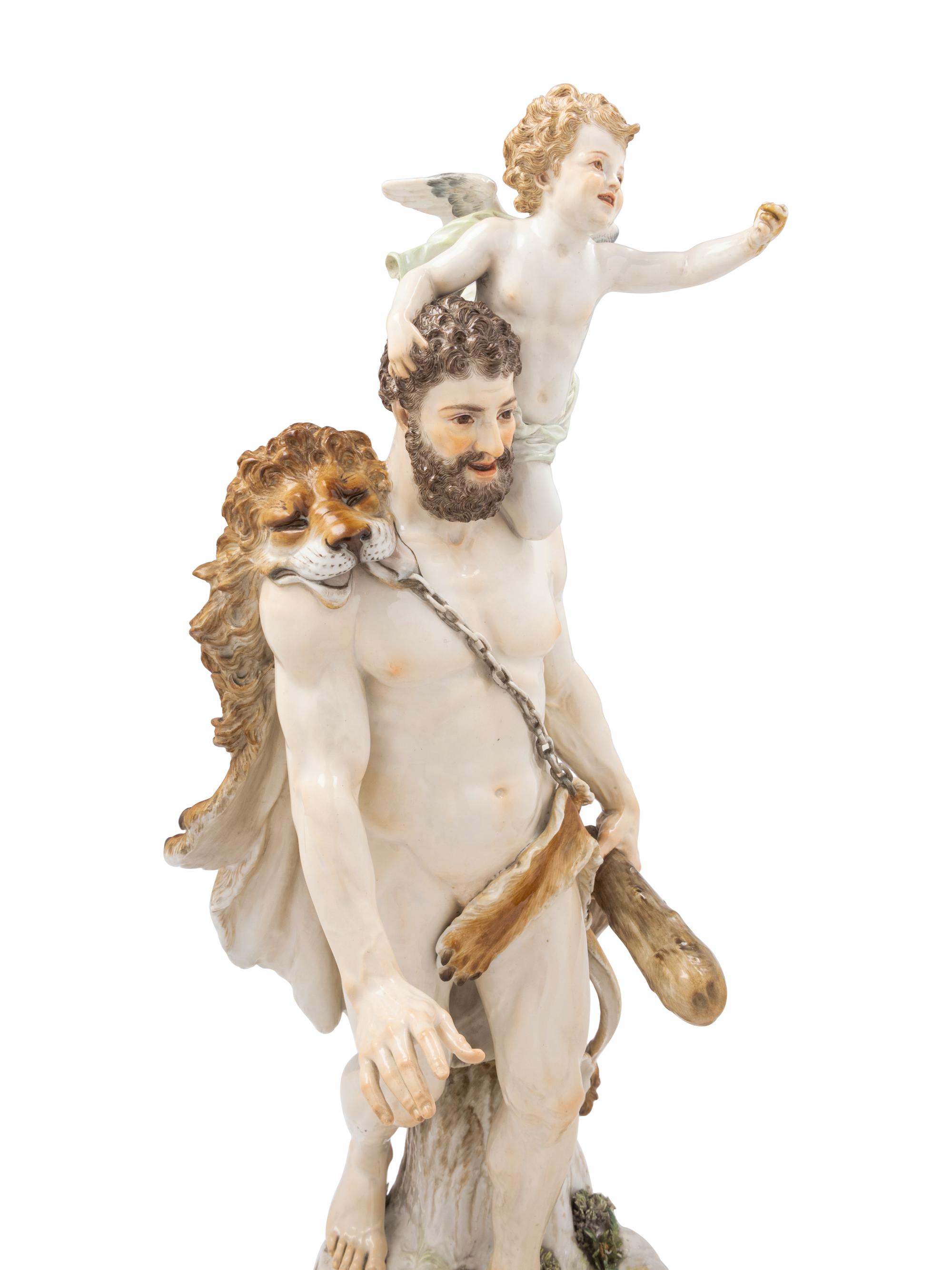 A Large Meissen Porcelain Group of Hercules with a Putto