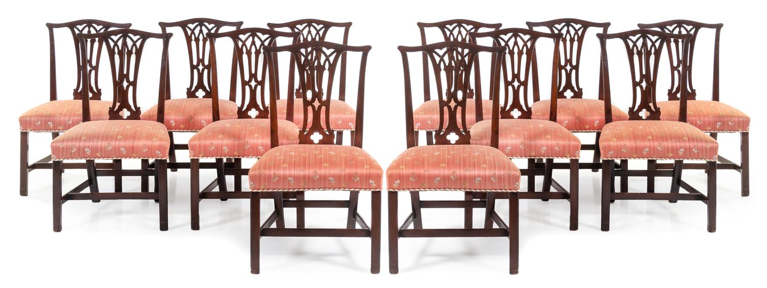 A Set of Twelve George III Style Mahogany Dining Chairs Height 36 3/4 inches. — LATE 19TH/EARLY 20TH CENTURY