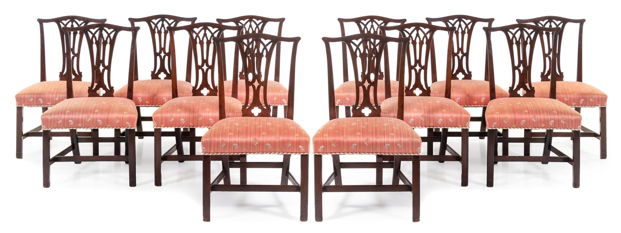 A Set of Twelve George III Style Mahogany Dining Chairs Height 36 3/4 inches. — LATE 19TH/EARLY 20TH CENTURY