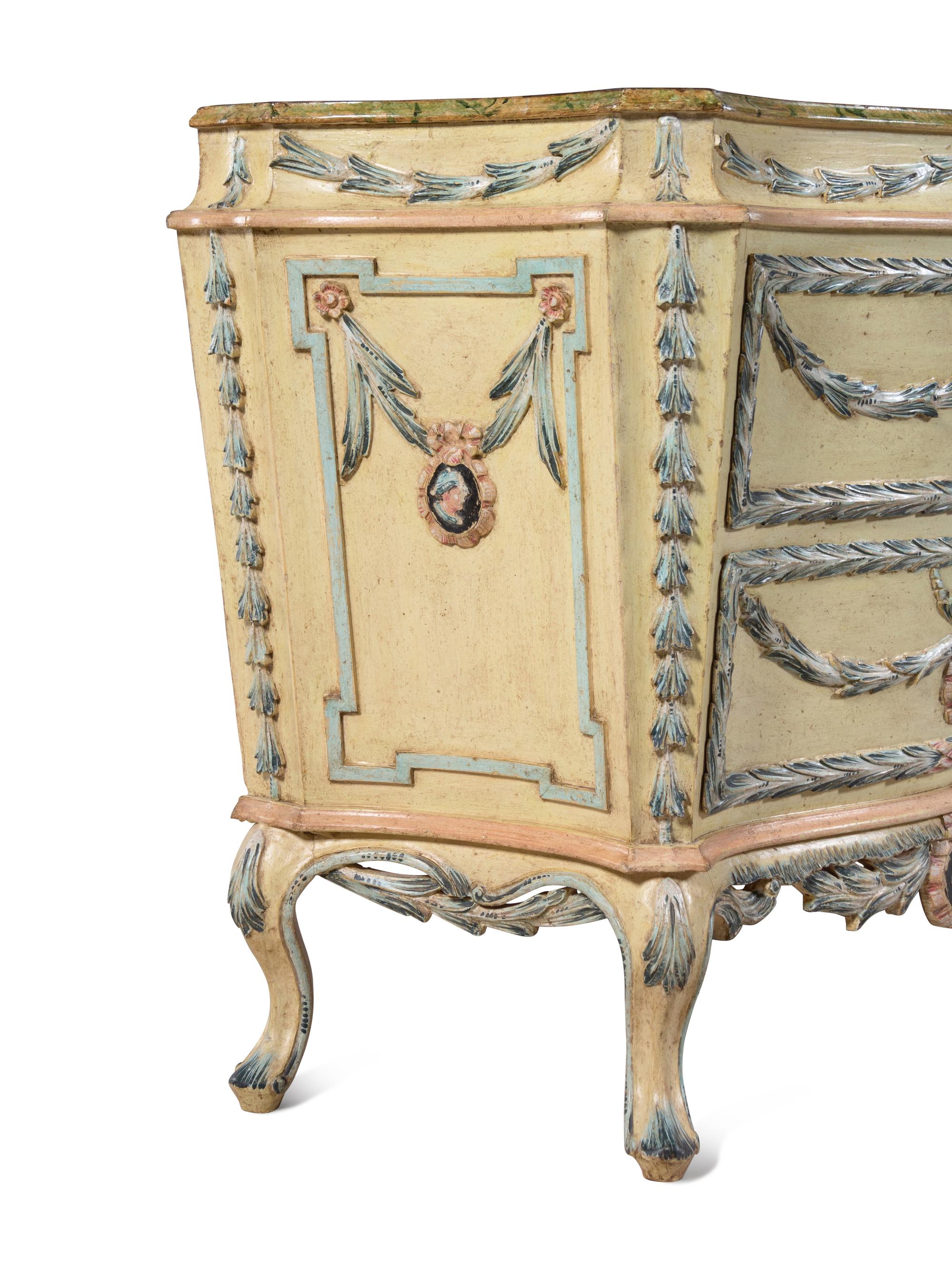 An Italian Painted Serpentine Commode