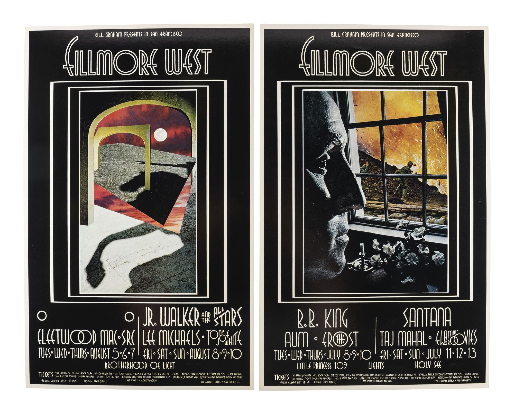 [MUSIC - POSTERS]. SINGER, David, artist. Complete set of 66 SIGNED posters designed for the Fillmore West Ballroom, San Francisco, California. 1969-1971.