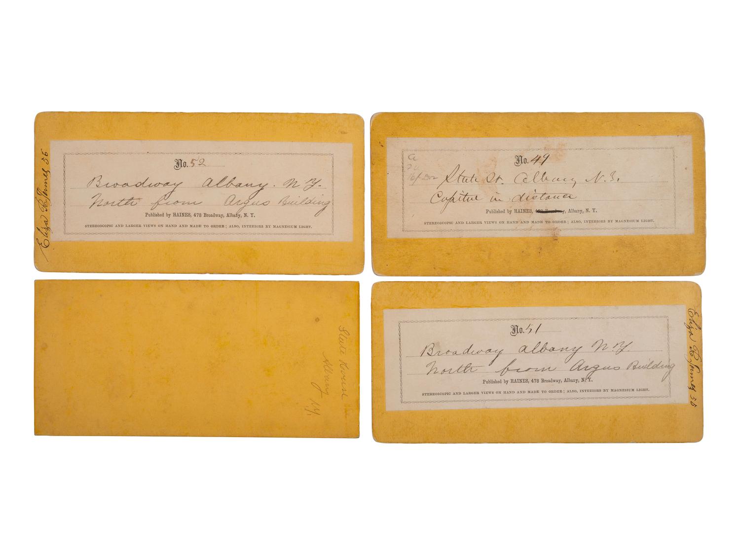 [LINCOLN FUNERAL]. A group of 4 stereoviews featuring buildings draped in mourning, incl. 3 credited to Haines, Albany, NY.