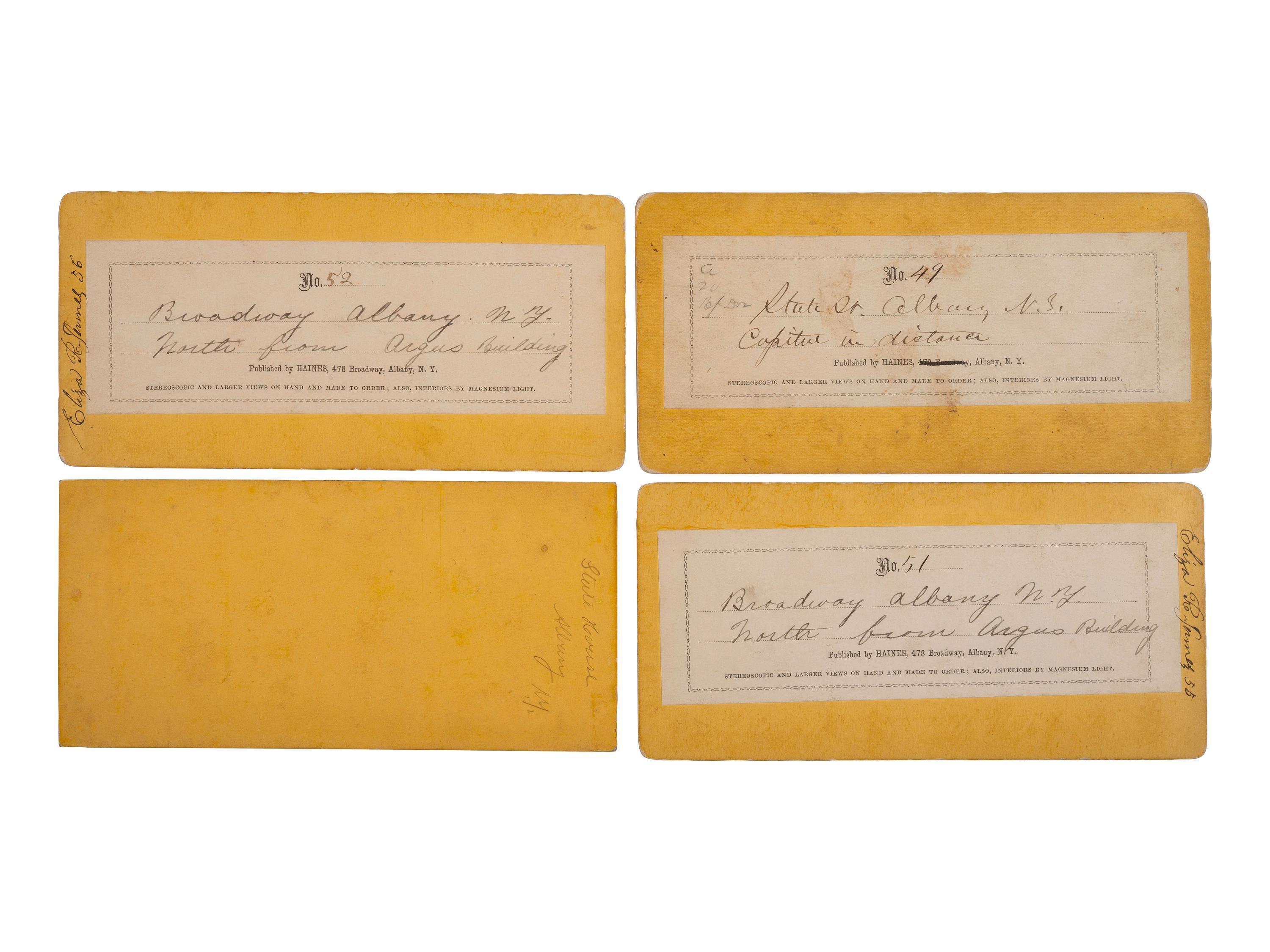 [LINCOLN FUNERAL]. A group of 4 stereoviews featuring buildings draped in mourning, incl. 3 credited to Haines, Albany, NY.