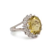 YELLOW QUARTZ AND DIAMOND RING
