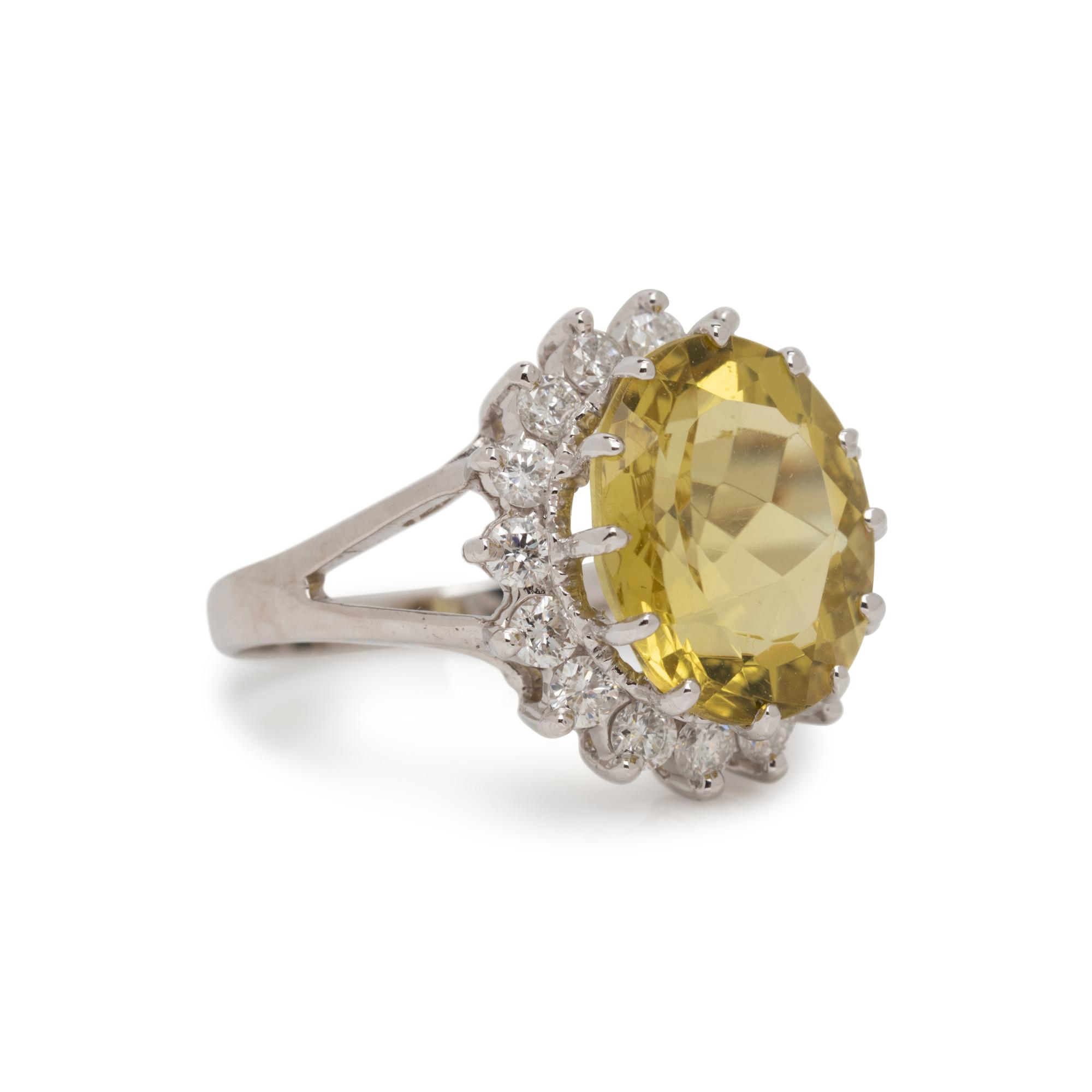 YELLOW QUARTZ AND DIAMOND RING