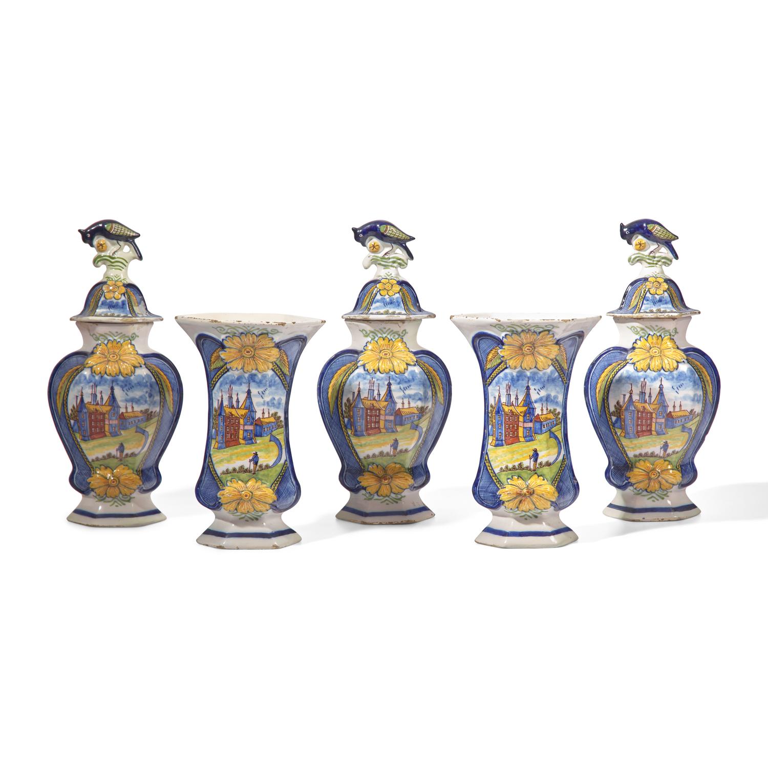 A Dutch Delft Five-Piece Garniture