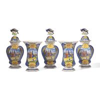 A Dutch Delft Five-Piece Garniture