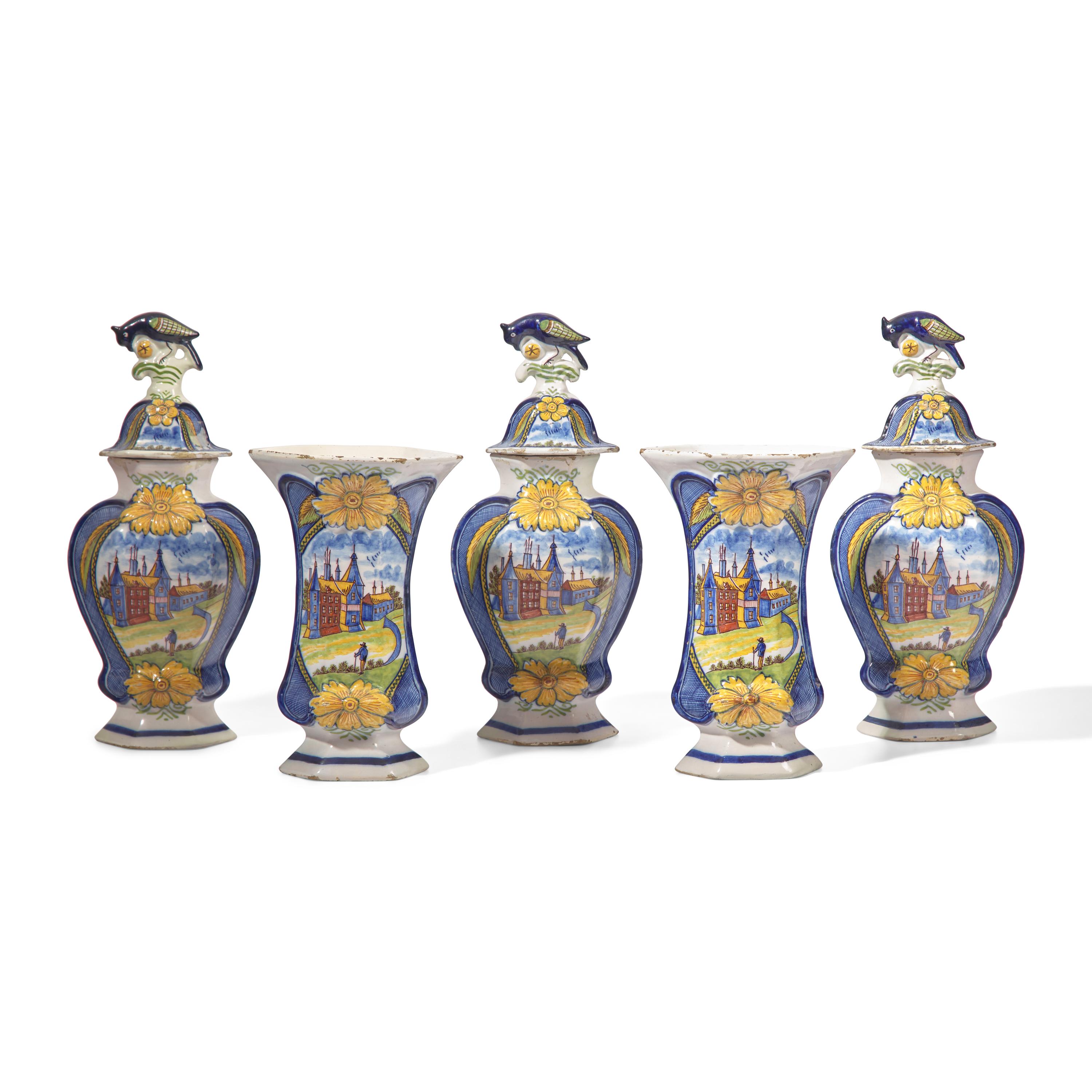 A Dutch Delft Five-Piece Garniture