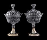 A Pair of Dutch Cut Glass and Silver Mounted Covered Bowls