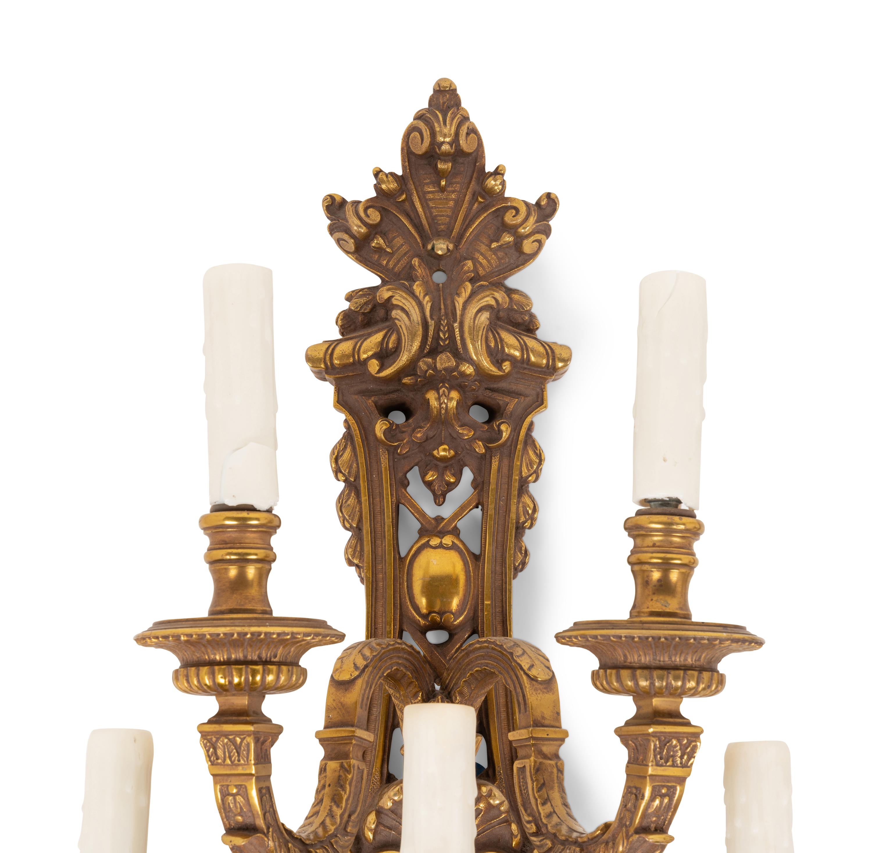 A Pair of Neoclassical Gilt Metal Five-Light Sconces