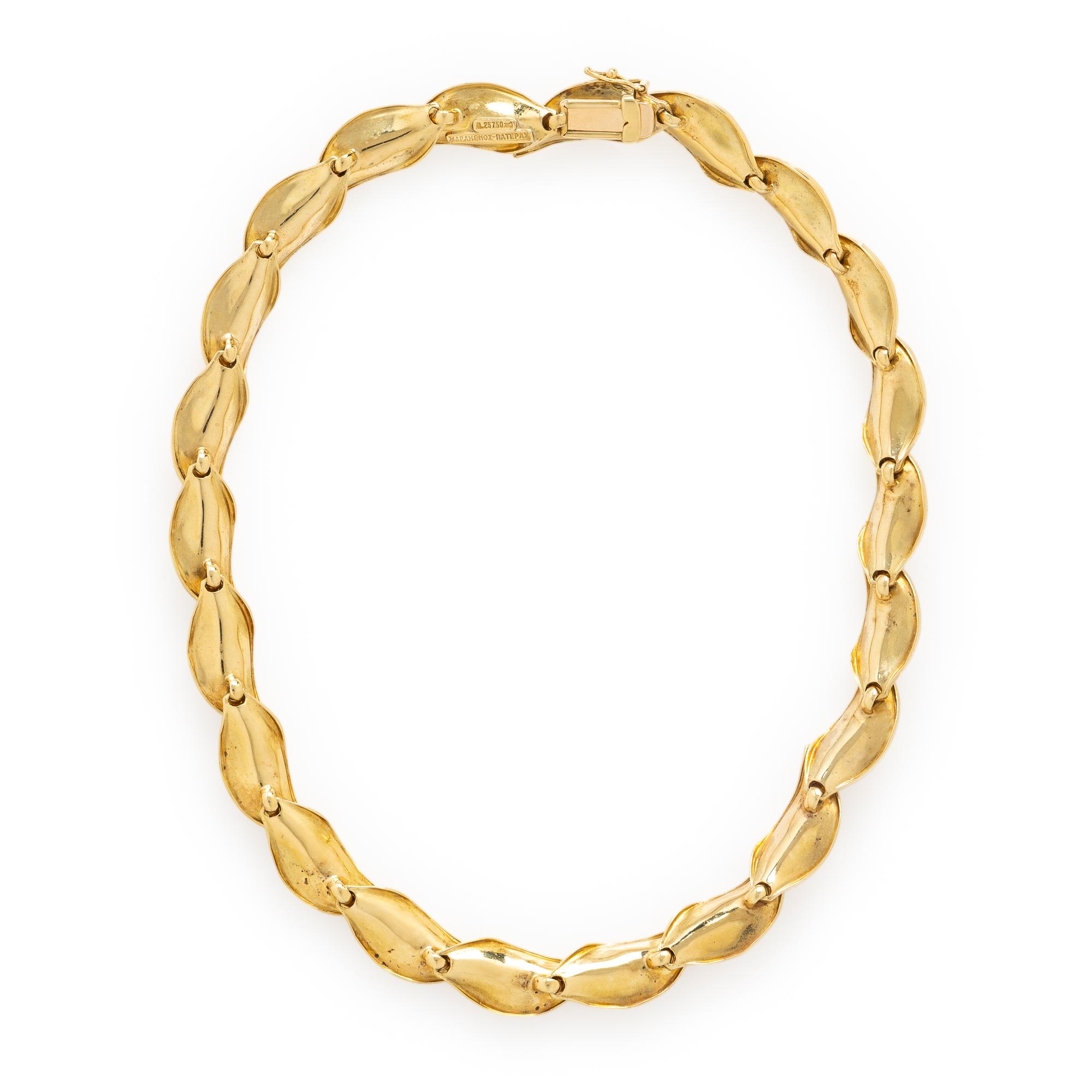 Maramenos & Pateras, Yellow Gold and Diamond Leaf Necklace