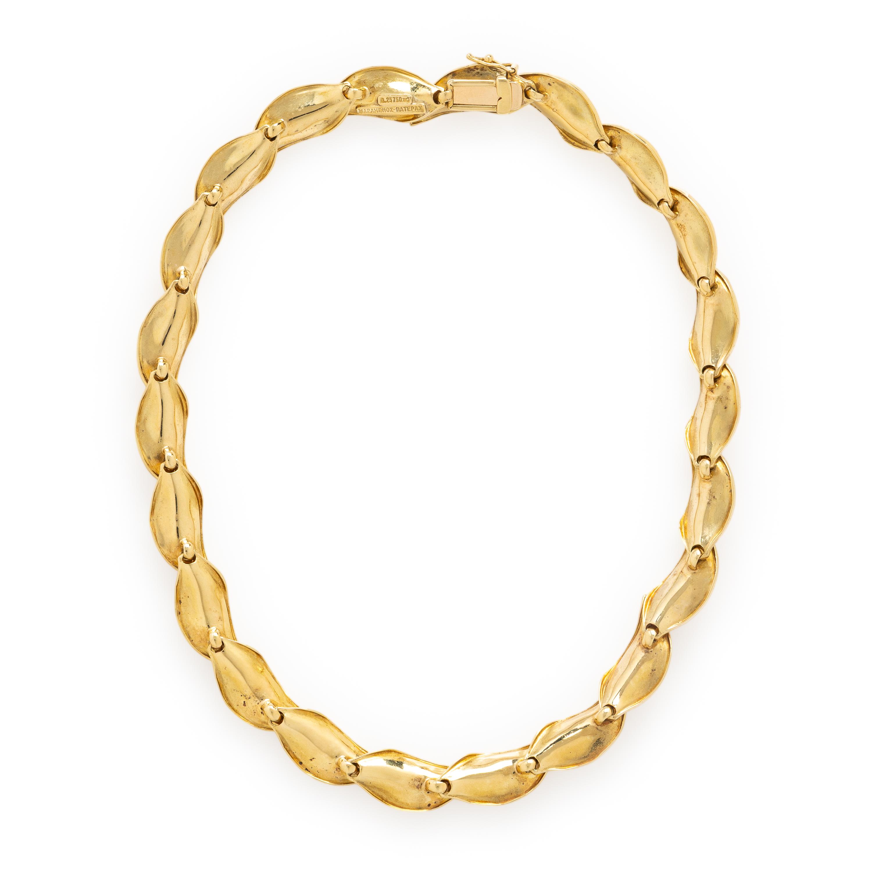 Maramenos & Pateras, Yellow Gold and Diamond Leaf Necklace