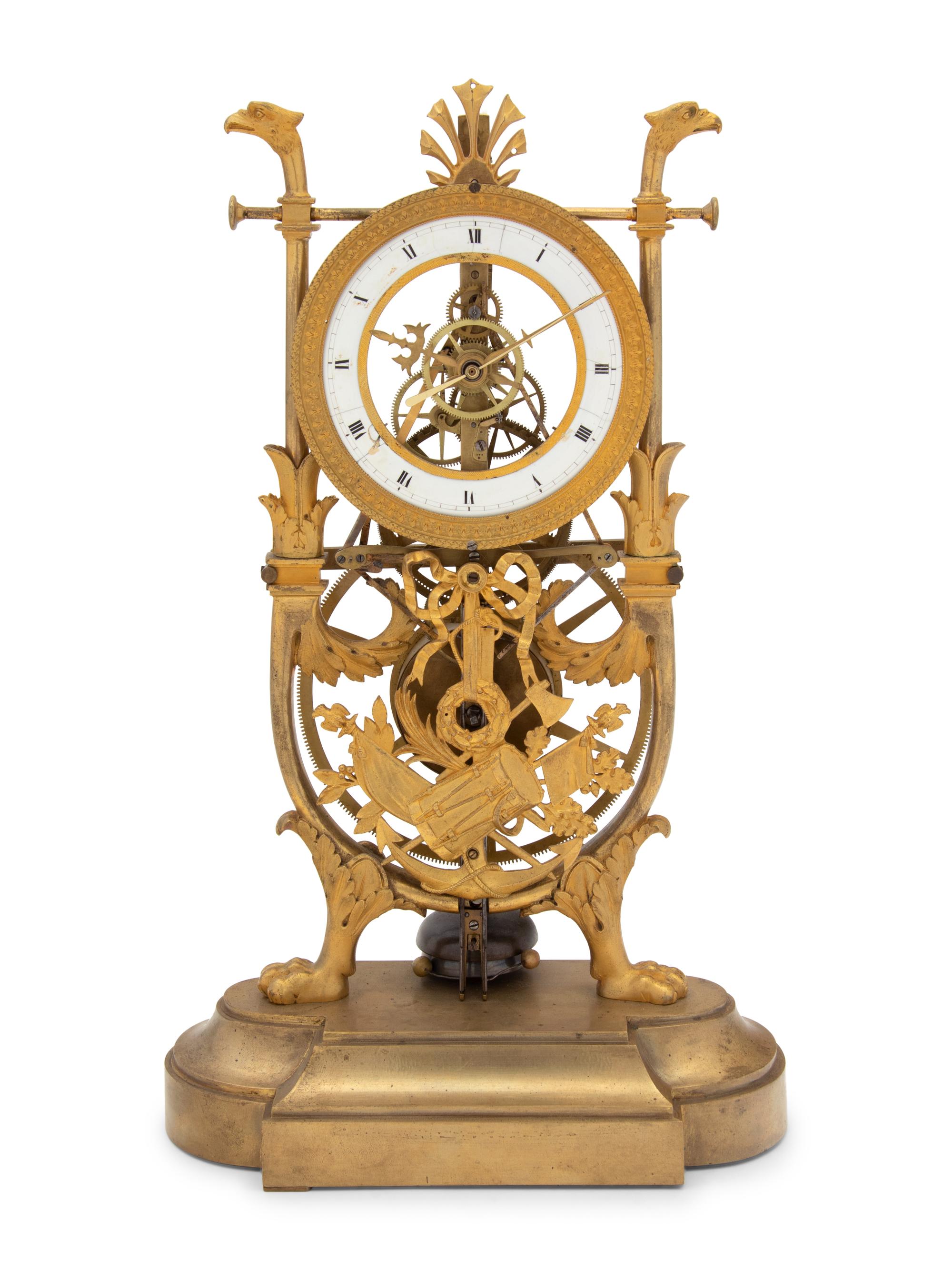 An Empire Style Gilt Bronze Mantel Clock