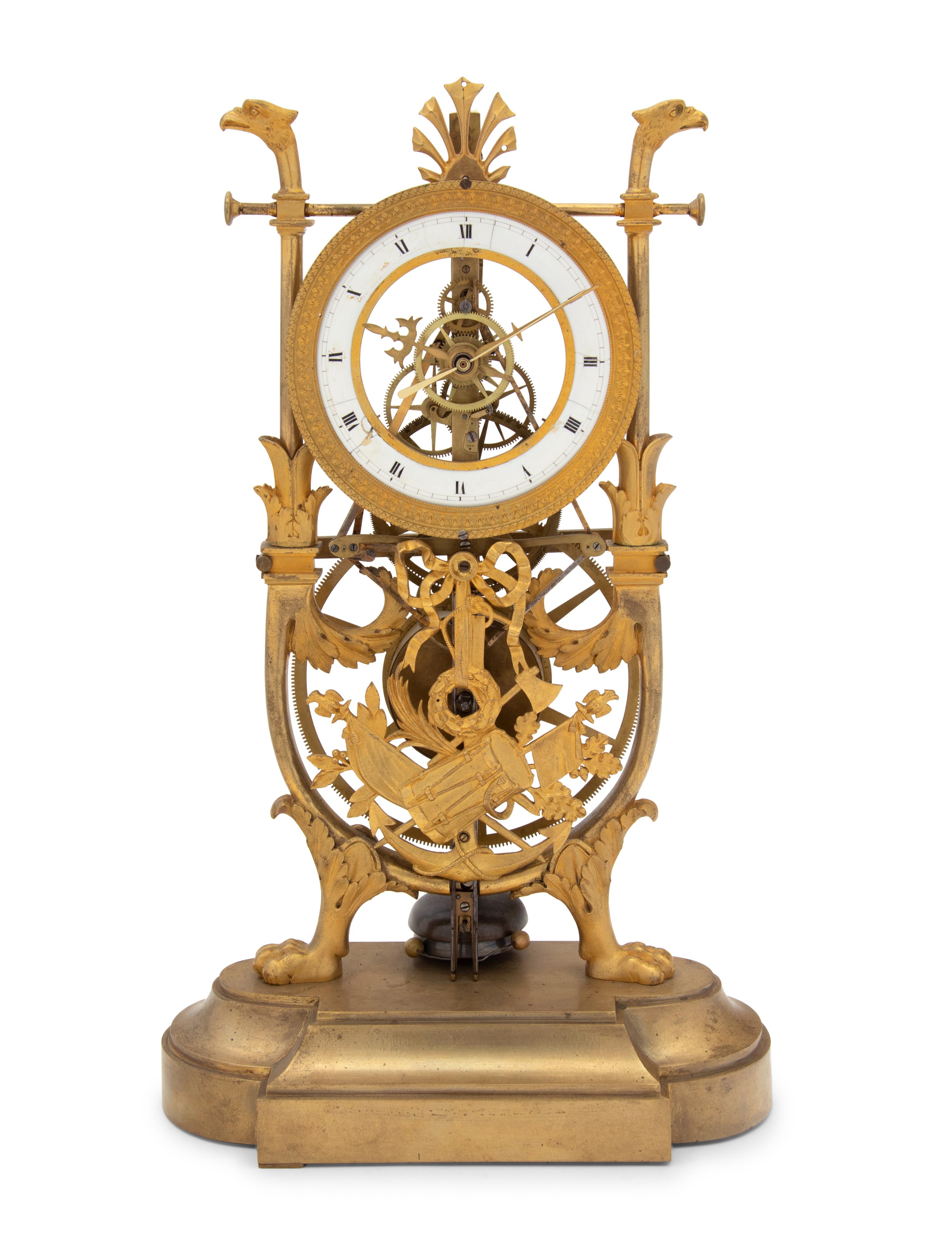 An Empire Style Gilt Bronze Mantel Clock