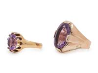 A Collection of Gold and Amethyst Rings,