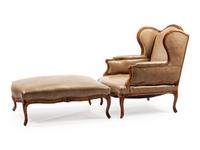 A Louis XV Leather Upholstered Carved Walnut Duchesse Brisee