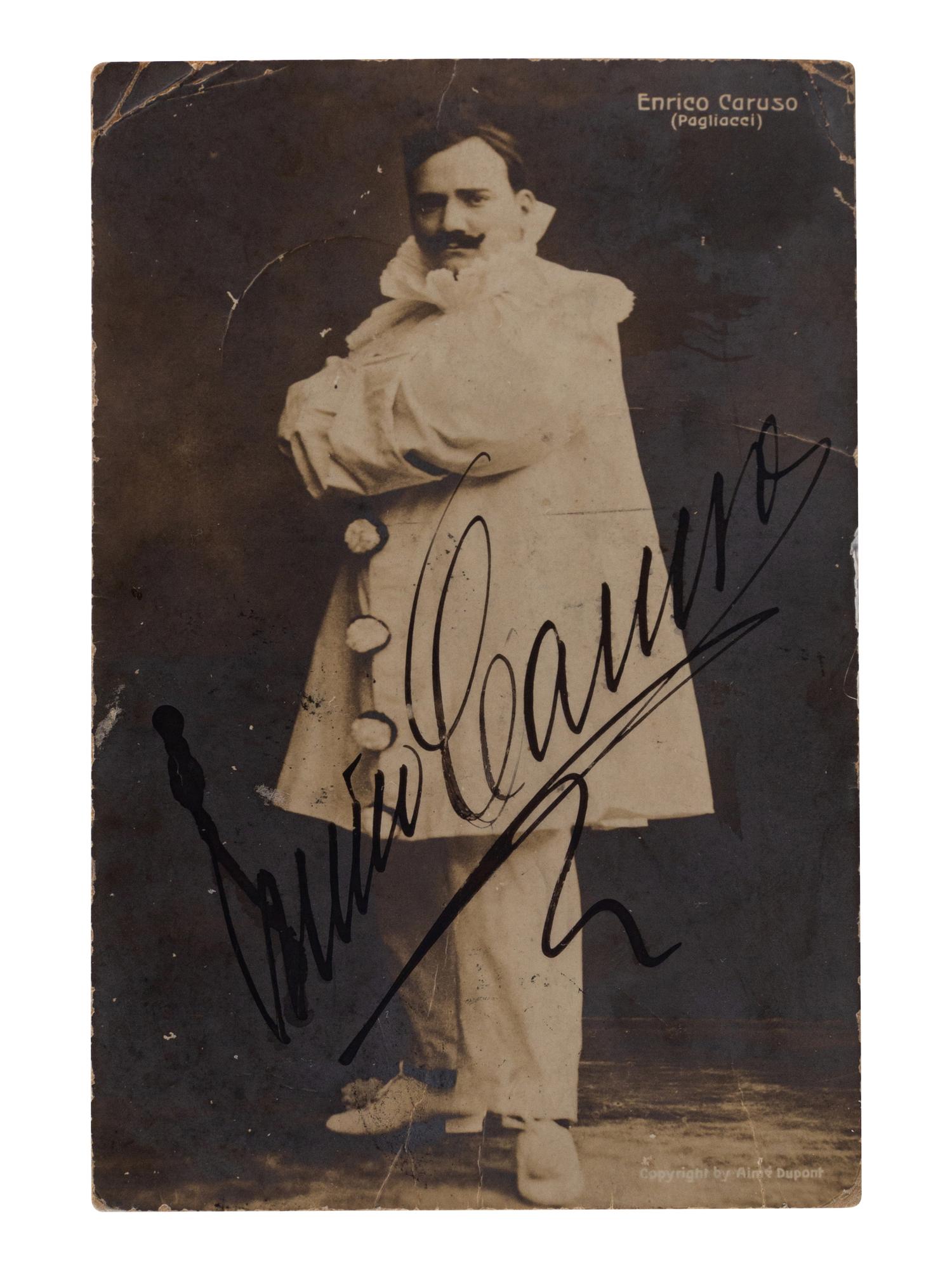 CARUSO, Enrico (1873-1921).Black and white photographic postcard signed (“Enrico Caruso”), by Aimé Dupont, ca 1911.