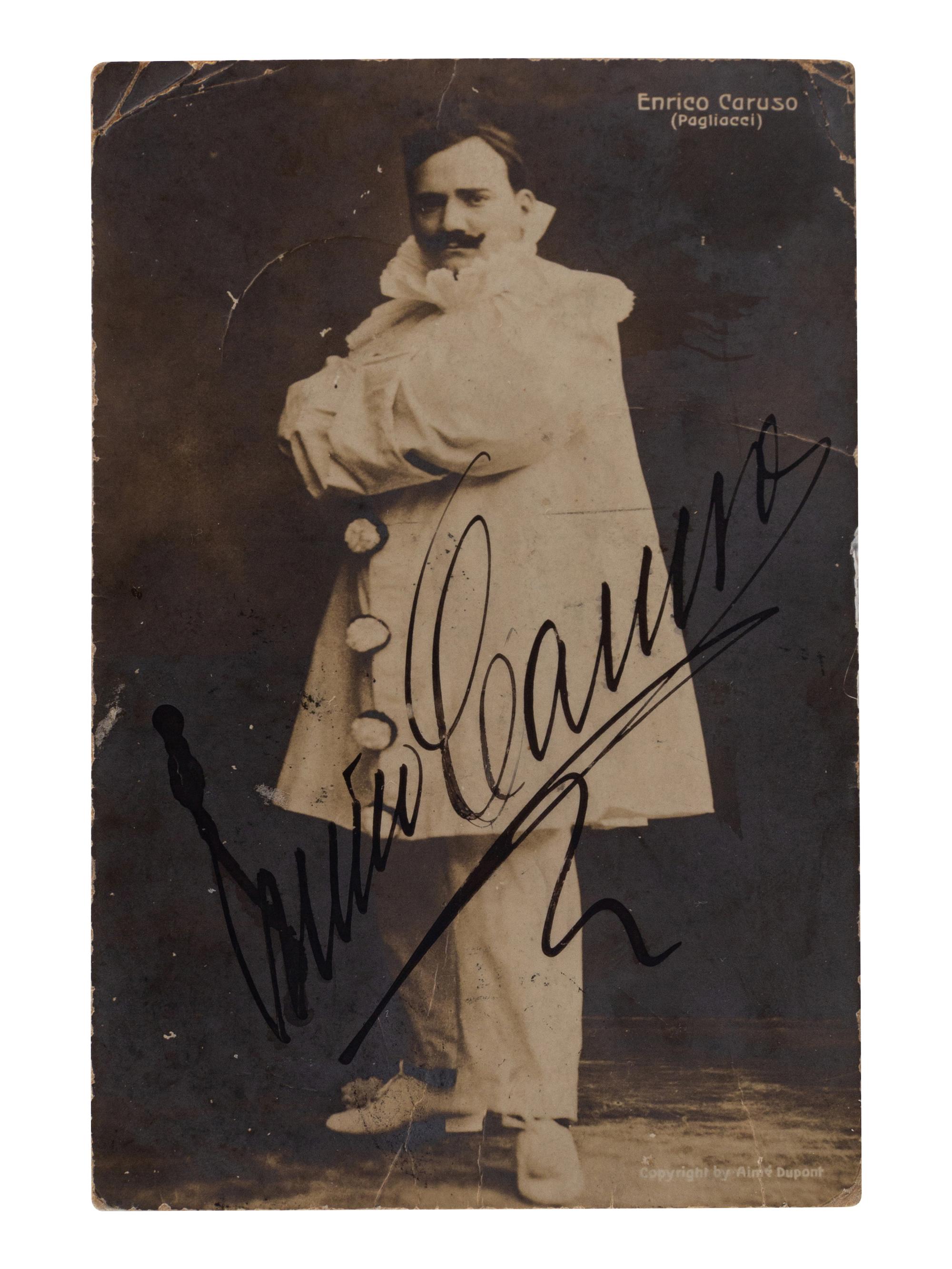 CARUSO, Enrico (1873-1921).Black and white photographic postcard signed (“Enrico Caruso”), by Aimé Dupont, ca 1911.